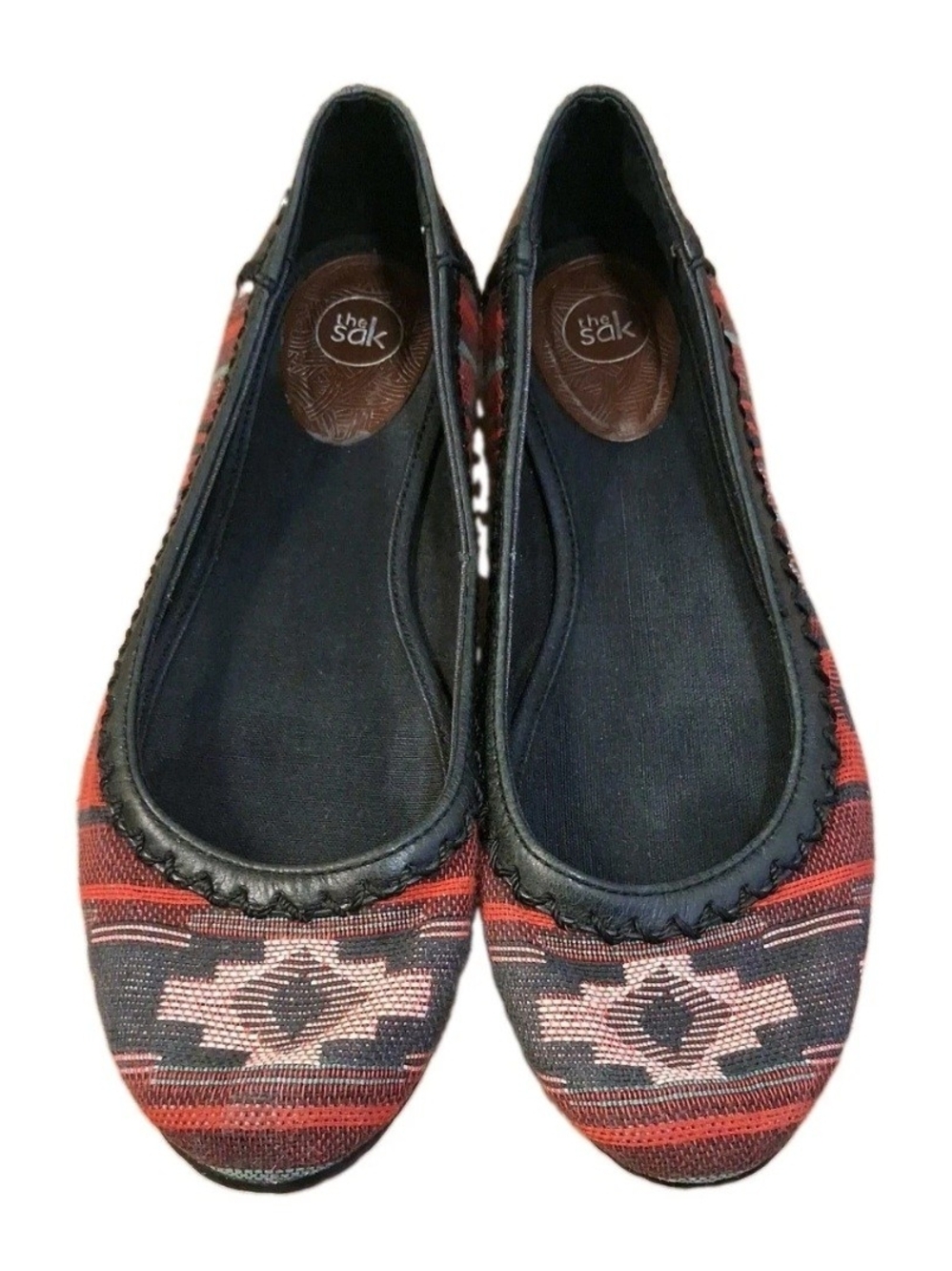 The Sak Red and Black Woven Aztec Ballet Flats Size 9